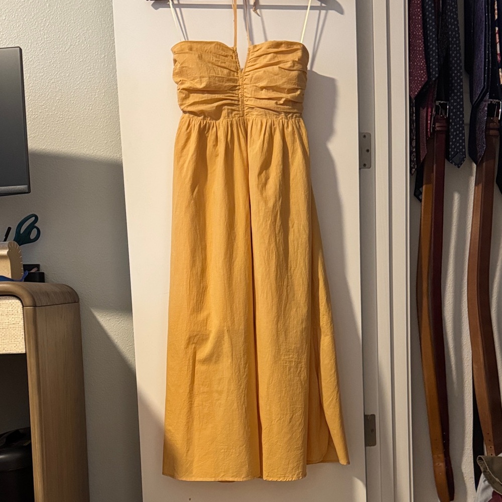Yellow Strapless Midi Dress